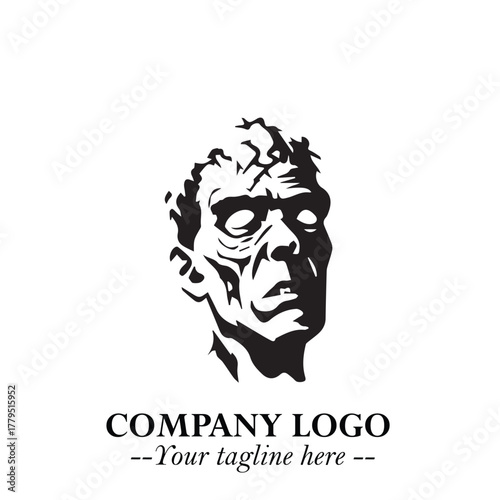 Head of Zombie Logo Symbol in Black on the White Background with Horror Minimal Vector Design