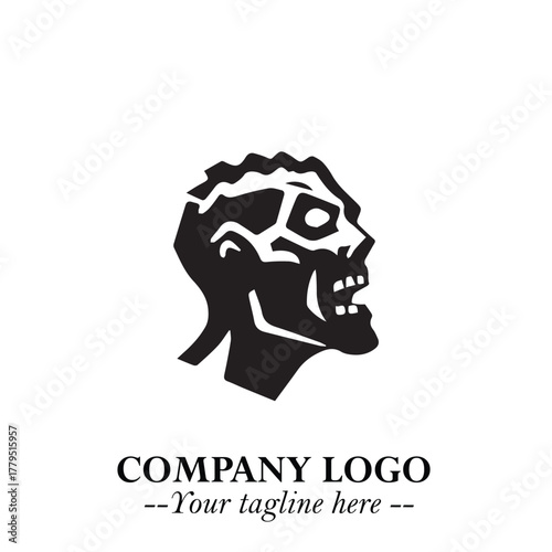 Head of Zombie Logo Symbol in Black on the White Background with Horror Minimal Vector Design