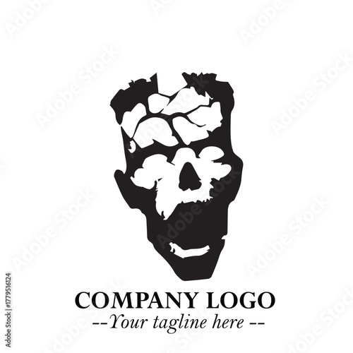 Head of Zombie Logo Symbol in Black on the White Background with Horror Minimal Vector Design