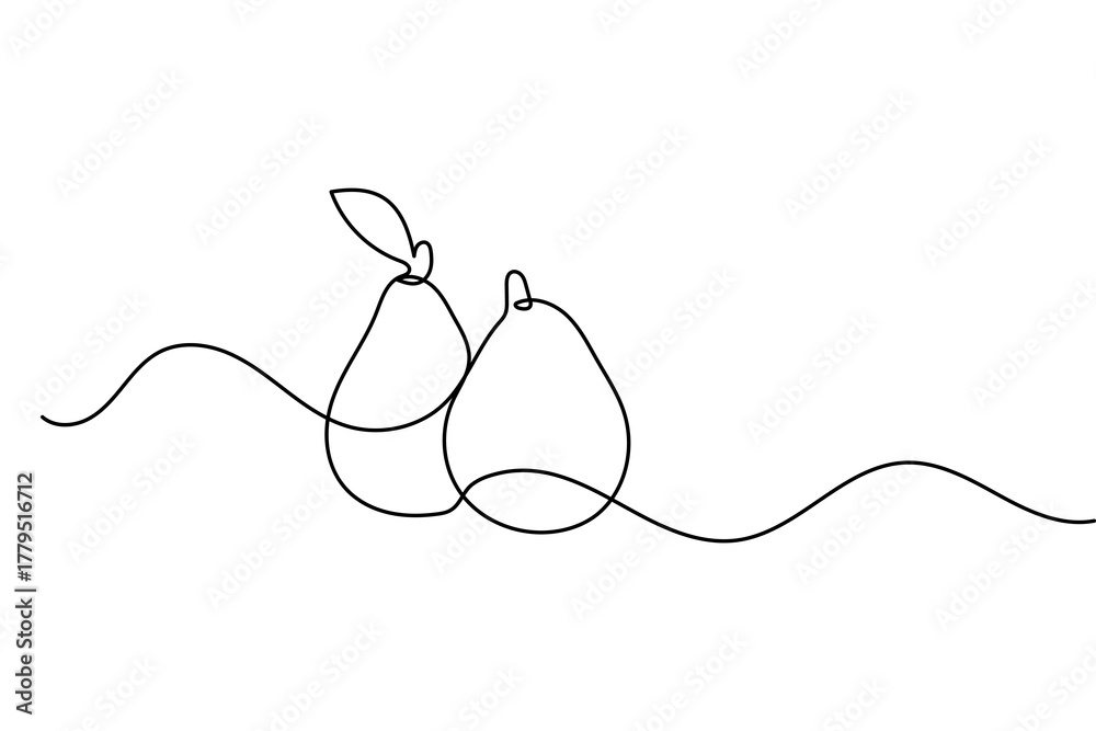 Obraz premium Pear continuous one line drawing minimalist outline simple fruit vector illustration 