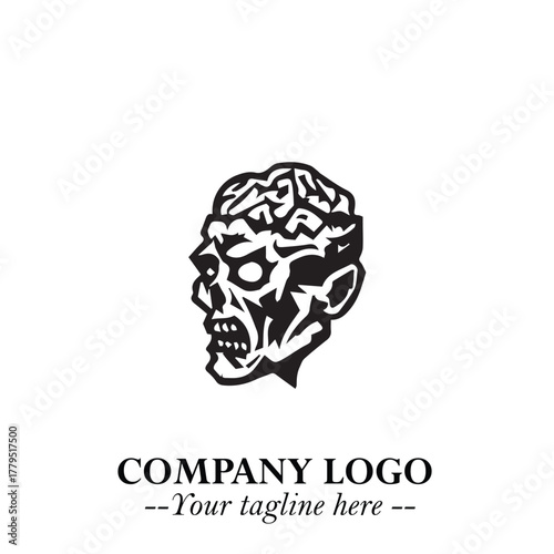 Head of Zombie Logo Symbol in Black on the White Background with Horror Minimal Vector Design