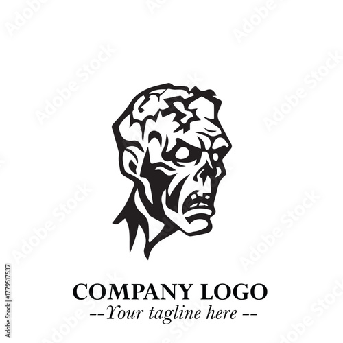 Head of Zombie Logo Symbol in Black on the White Background with Horror Minimal Vector Design
