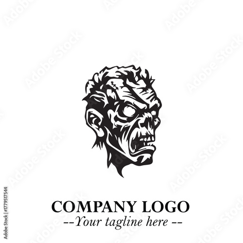 Head of Zombie Logo Symbol in Black on the White Background with Horror Minimal Vector Design