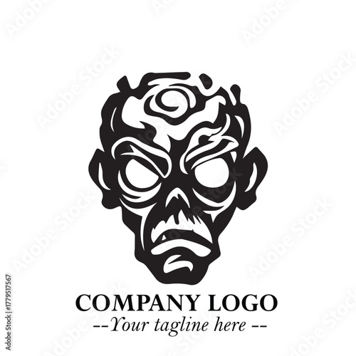 Head of Zombie Logo Symbol in Black on the White Background with Horror Minimal Vector Design