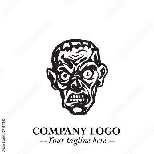 Head of Zombie Logo Symbol in Black on the White Background with Horror Minimal Vector Design