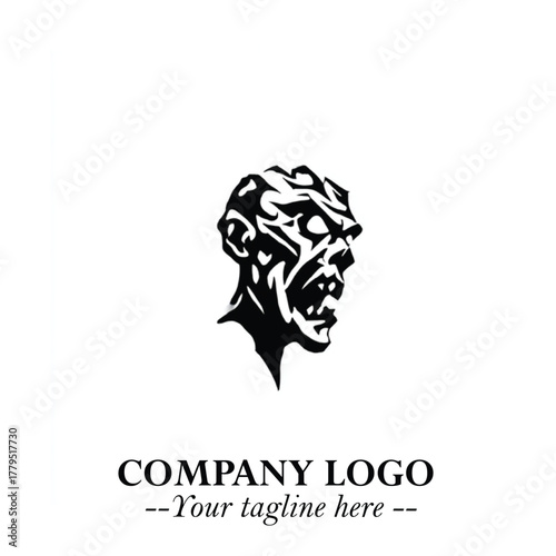 Head of Zombie Logo Symbol in Black on the White Background with Horror Minimal Vector Design