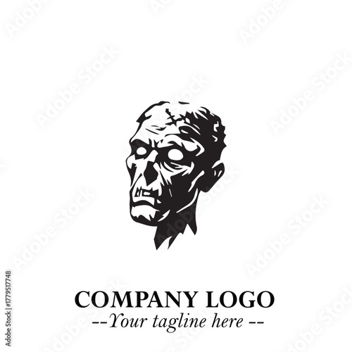 Head of Zombie Logo Symbol in Black on the White Background with Horror Minimal Vector Design