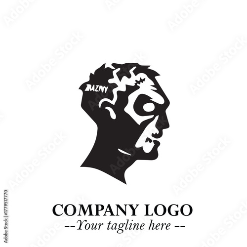 Head of Zombie Logo Symbol in Black on the White Background with Horror Minimal Vector Design
