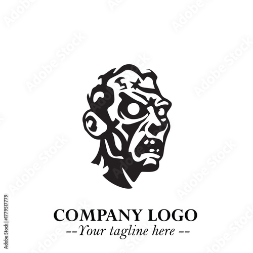 Head of Zombie Logo Symbol in Black on the White Background with Horror Minimal Vector Design