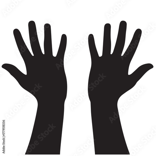 Black Silhouettes of Two Hands Raised Upward on a White Background