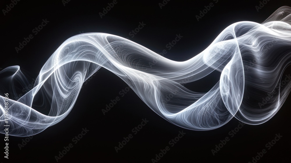 Fototapeta premium White swirling smoke-like lines against a black background, smooth and elegant
