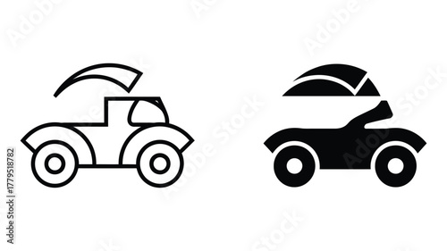 All-terrain vehicle icon set featuring outline and silhouette designs for adventure and recreational branding