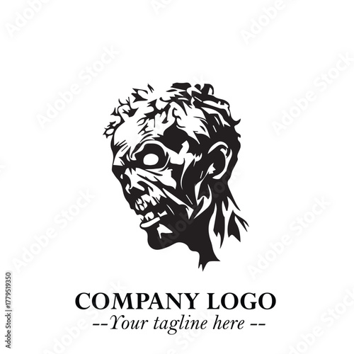 Head of Zombie Logo Symbol in Black on the White Background with Horror Minimal Vector Design