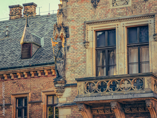 Beautiful view of ancient buildings and red roofs in Prague, Czech Republic