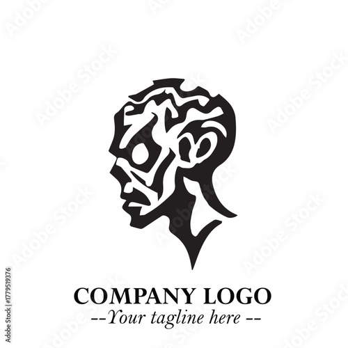 Head of Zombie Logo Symbol in Black on the White Background with Horror Minimal Vector Design