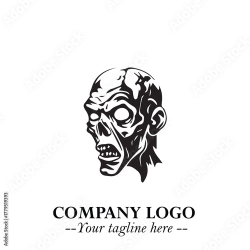 Head of Zombie Logo Symbol in Black on the White Background with Horror Minimal Vector Design