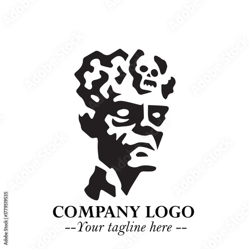 Head of Zombie Logo Symbol in Black on the White Background with Horror Minimal Vector Design