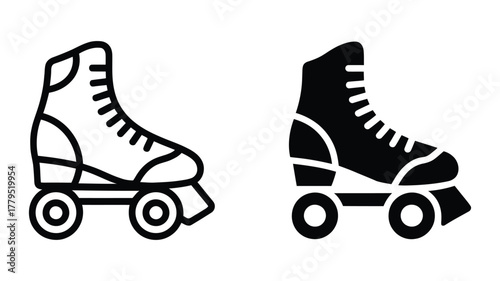 Outline and solid filled roller skate icons for vintage recreation, leisure, retro sport, and active lifestyle designs