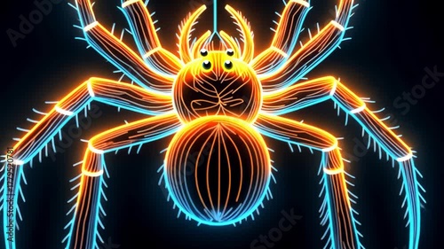 Vibrant neon spider animation showcasing dynamic movement and glowing colors
