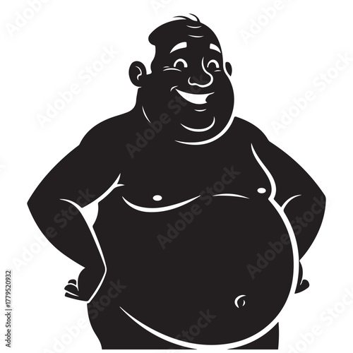 Cheerful Overweight Man Silhouette Smiling with Hands on Hips