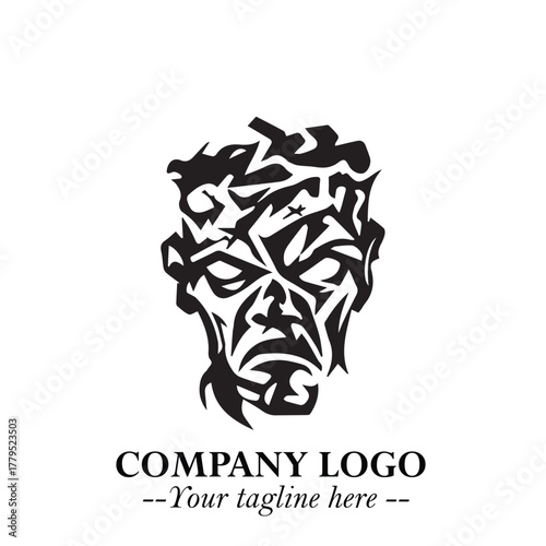 Head of Zombie Logo Symbol in Black on the White Background with Horror Minimal Vector Design