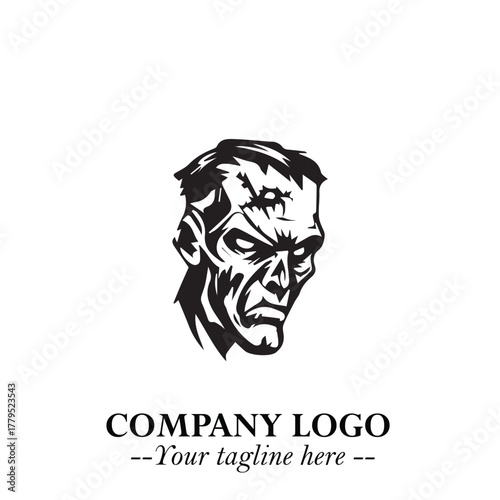 Head of Zombie Logo Symbol in Black on the White Background with Horror Minimal Vector Design