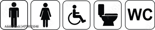 Black and white icons for men women disabled and toilet facilities toilet icon restroom sign