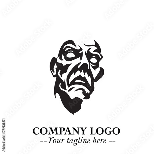 Head of Zombie Logo Symbol in Black on the White Background with Horror Minimal Vector Design