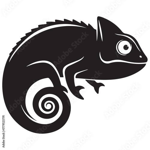 Stylized Black Chameleon Vector Illustration