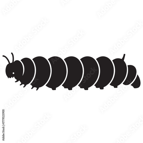 Black Silhouette of a Caterpillar with Segmented Body and Antennae
