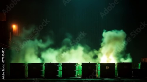Trash cans, recycling bins arranged in motion