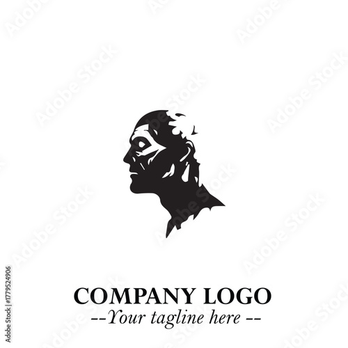 Head of Zombie Logo Symbol in Black on the White Background with Horror Minimal Vector Design