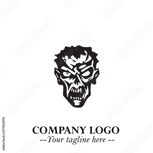 Head of Zombie Logo Symbol in Black on the White Background with Horror Minimal Vector Design