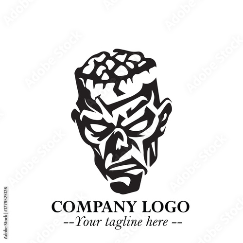 Head of Zombie Logo Symbol in Black on the White Background with Horror Minimal Vector Design