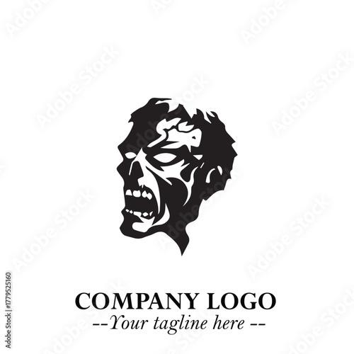 Head of Zombie Logo Symbol in Black on the White Background with Horror Minimal Vector Design