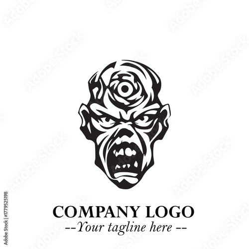 Head of Zombie Logo Symbol in Black on the White Background with Horror Minimal Vector Design