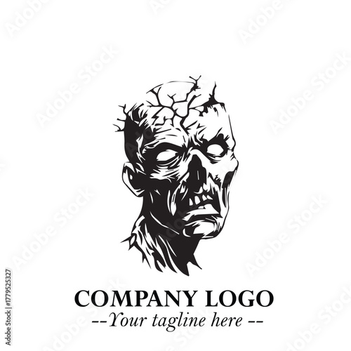 Head of Zombie Logo Symbol in Black on the White Background with Horror Minimal Vector Design