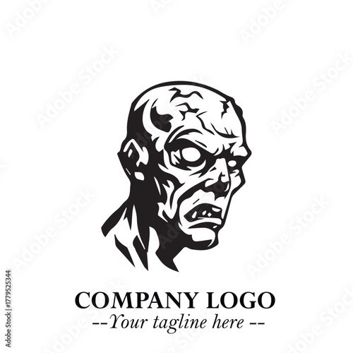 Head of Zombie Logo Symbol in Black on the White Background with Horror Minimal Vector Design