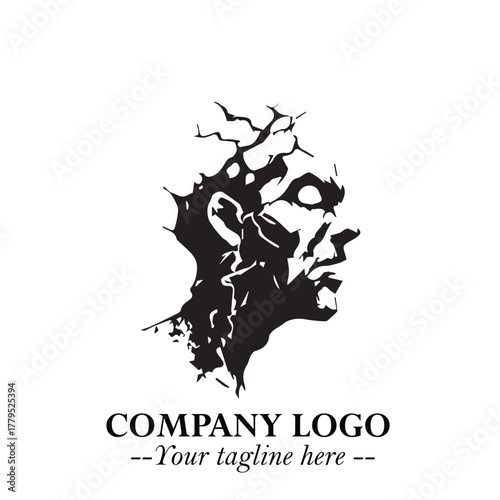 Head of Zombie Logo Symbol in Black on the White Background with Horror Minimal Vector Design