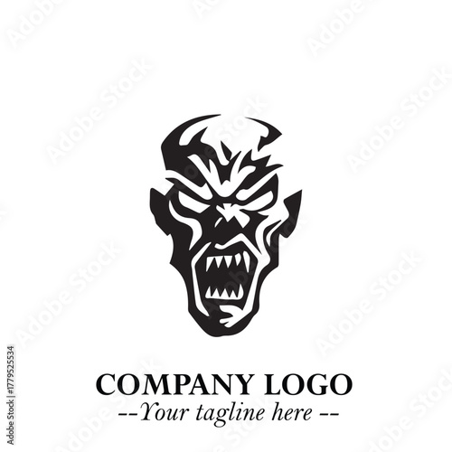 Head of Zombie Logo Symbol in Black on the White Background with Horror Minimal Vector Design