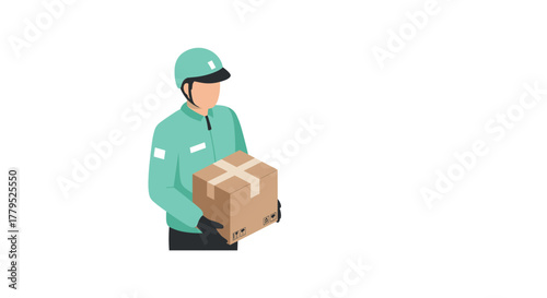 Delivery person holding package in isometric illustration