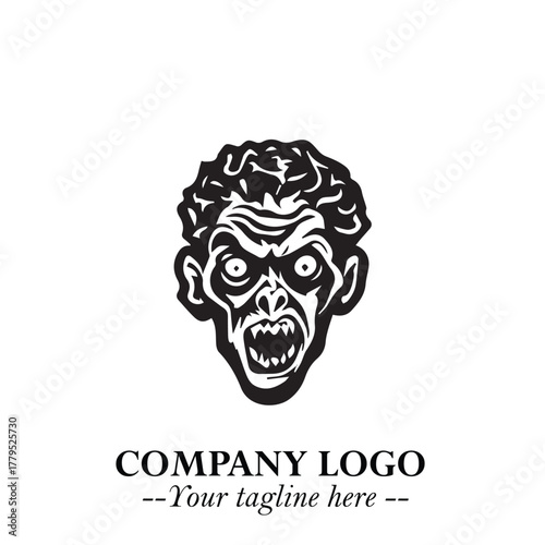 Head of Zombie Logo Symbol in Black on the White Background with Horror Minimal Vector Design