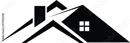 Black and white abstract geometric house roof with window icon vector