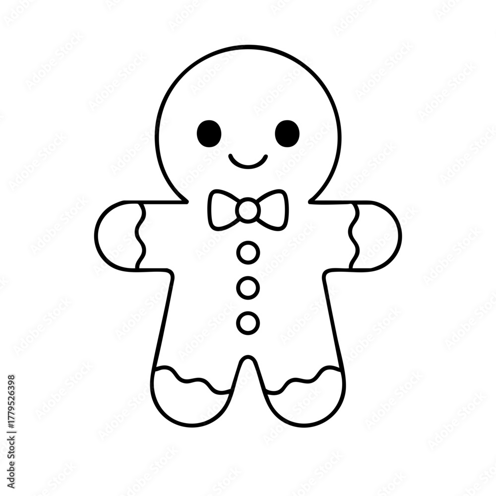 Fototapeta premium Gingerbread Cookie Vector Illustration. Outline Design. Coloring Book Page. SVG. Transparent Background. Printable Christmas Design.