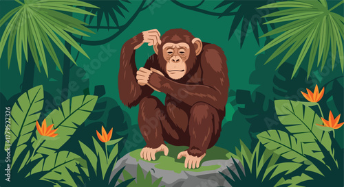 Chimpanzee resting in a jungle