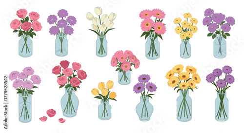 Charming floral arrangements in vases diverse bouquets of roses, tulips, and more