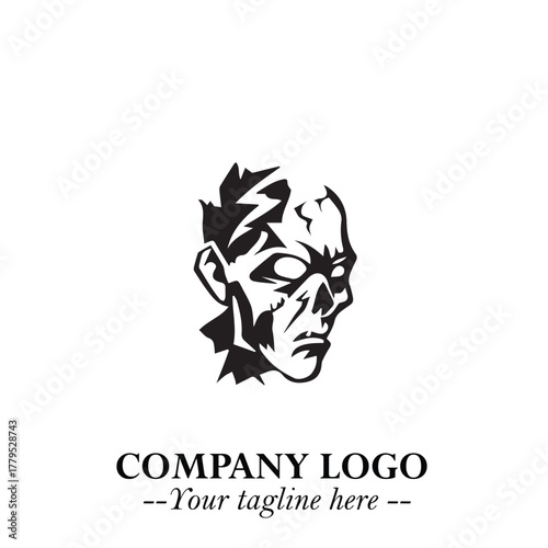 Head of Zombie Logo Symbol in Black on the White Background with Horror Minimal Vector Design