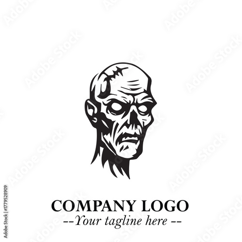 Head of Zombie Logo Symbol in Black on the White Background with Horror Minimal Vector Design