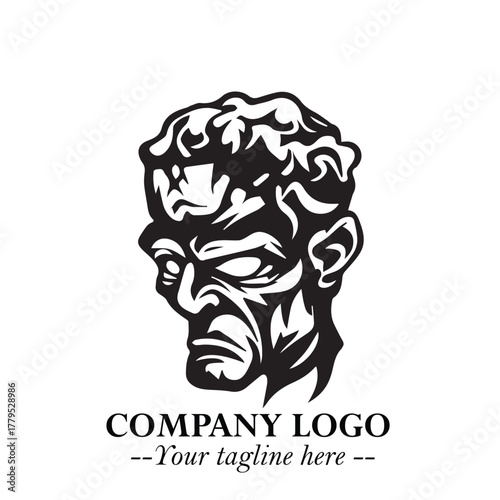 Head of Zombie Logo Symbol in Black on the White Background with Horror Minimal Vector Design