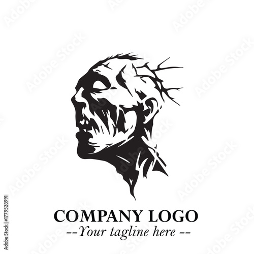 Head of Zombie Logo Symbol in Black on the White Background with Horror Minimal Vector Design